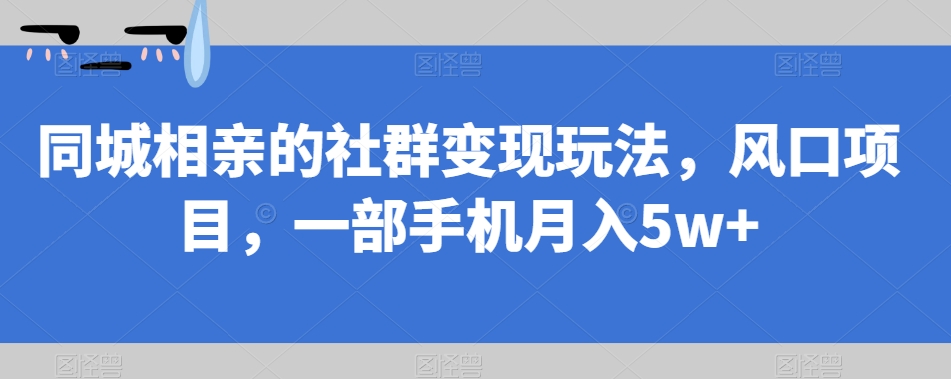 同城相亲的社群变现玩法，风口项目，一部手机月入5w+【揭秘】