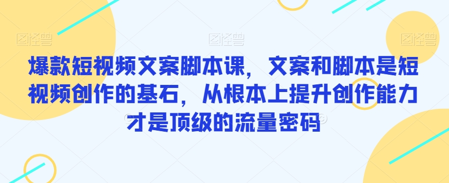 爆款短视频文案脚本课，文案和脚本是短视频创作的基石，从根本上提升创作能力才是顶级的流量密码