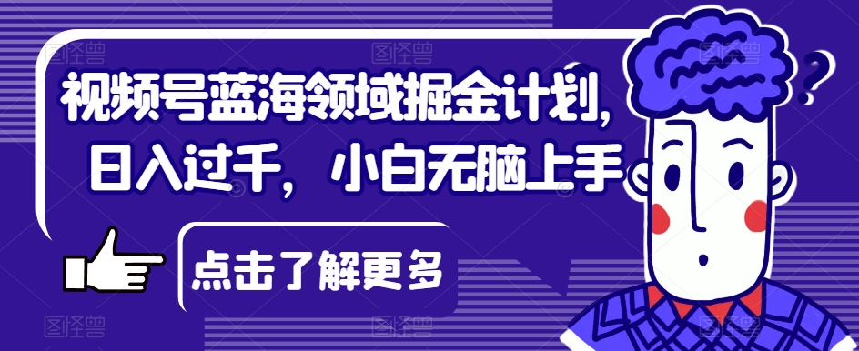 日入过千掘金计划，视频号蓝海领域，小白无脑上手