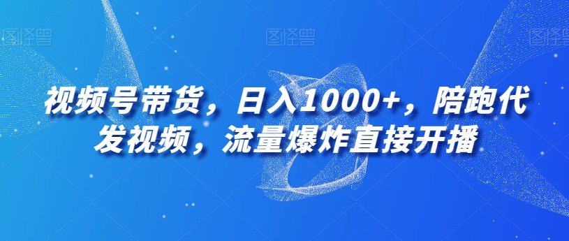 视频号带货，日入1000+，陪跑代发视频，流量爆炸直接开播