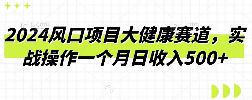 2024风口项目大健康赛道，实战操作一个月日收入500+