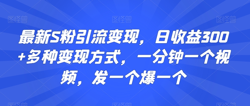 最新S粉引流变现，日收益300+多种变现方式，一分钟一个视频，发一个爆一个【揭秘】