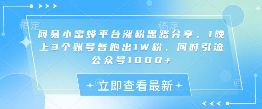 网易小蜜蜂平台涨粉思路分享，1晚上3个账号各跑出1W粉，同时引流公众号1000+