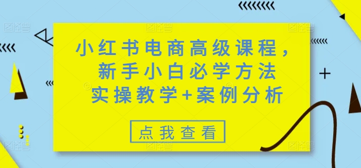 小红书电商高级课程，新手小白必学方法，实操教学+案例分析