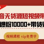 2020最新抖音无货源短视频带货课程：一天爆粉10000+带货赚钱（无水印视频）