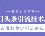 狼叔今日头条引流技术3.0，打造爆款稳定引流的玩法，VLOG引流技术