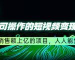 五个可操作年销售额上亿的项目的短视频变现项目，人人能学会