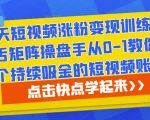 30天短视频涨粉变现训练营，毒舌矩阵操盘手从0-1教你做一个持续吸金的短视频账号