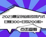 2023最全创业粉引流方式日赚300+日引粉200+【揭秘】