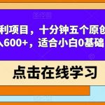 冷门暴利项目，十分钟五个原创视频，轻松日入600+，适合小白0基础【揭秘】