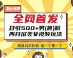 全网首发，日引500+男粉美女视频四开屏玩法，发一个爆一个【揭秘】