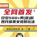 全网首发，日引500+男粉美女视频四开屏玩法，发一个爆一个【揭秘】