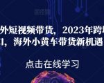 黑冰·海外短视频带货，2023年跨境新风口，海外小黄车带货新机遇