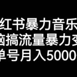 小红书暴力音乐号，无脑搞流量暴力变现，单号月入5000+