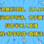 撸音浪暴利项目，日入1000+，直播间名字写诗，名字藏头诗，抖音半无人直播（教程+打字软件+直播话术）【揭秘】