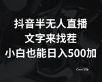 抖音半无人直播，文字来找茬小游戏，每天收益500+【揭秘】