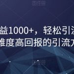 单日收益1000+，轻松引流500，零难度高回报的引流方法【揭秘】