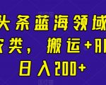 今日头条蓝海领域传统+三农类，搬运+AI写作日入200+