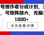 视频号创作者分成计划，蓝海赛道，可矩阵放大，无脑日入1000+