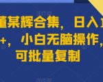 卖董某辉合集，日入1000+，小白无脑操作，可批量复制