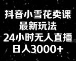 抖音小雪花卖课，24小时无人直播，日入3000+，小白也能轻松操作