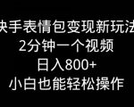 快手表情包变现新玩法，2分钟一个视频，日入800+，小白也能做