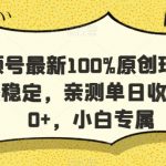 视频号最新100%原创玩法，收益稳定，亲测单日收益1000+，小白专属【揭秘】