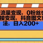 抖音流量变现，0粉丝也可以直接变现，抖音图文新玩法，日入200+【揭秘】