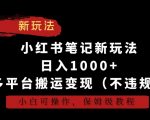 小红书笔记新玩法，日入1000+，多平台搬运变现（不违规），小白可操作，保姆级教程【揭秘】