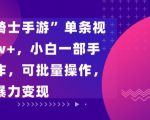 龙骑士手游”单条视频变现1w+，小白一部手机无脑操作，可批量操作，暴力变现【揭秘