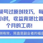 掌握视频号过原创技巧，每天只需投入一小时，收益竟堪比普通人一个月的工资！