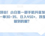 蓝海项目！小白靠一部手机抖音发发作品，一单30-35，日入450+，我是如何做到的呢？