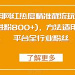 利用网红热度精准截流玩法(当日进粉800+)，方法适用于全平台全行业粉丝