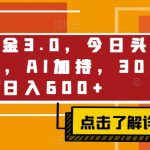 野路子捞金3.0，今日头条冷门小赛道，AI加持，30分钟日入600+