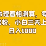 暴力命理看相测算，每日100精准粉，小白三天上手，日入1000