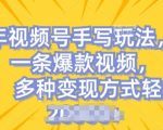 视频号手写账号，操作简单，条条爆款，轻松月入2w【揭秘】