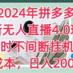 2024年拼多多最新无人直播4.0玩法，24小时不间断挂机直播，0成本，日入2k