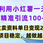 “利用小红书一天精准引流100+，通过卖项目单日变现2k+，项目稳定，越做越香