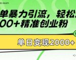 简单暴力引流，轻松达到日引500+精准创业粉，单日变现2k【揭秘】