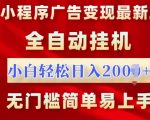 微信小程序，广告变现最新玩法，全自动挂机，小白也能轻松日入多张